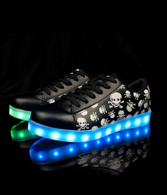 Black Skull Casual LED Shoes - Female