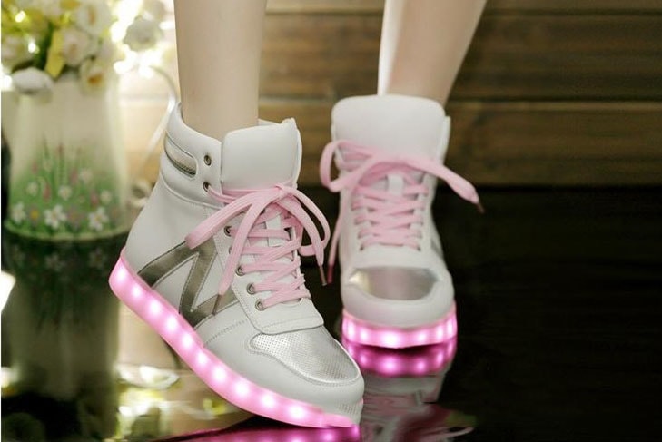 White Cute Casual With Pink LED Boots - Female