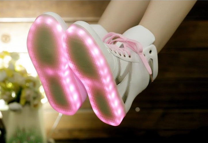 White Cute Casual With Pink LED Boots - Female