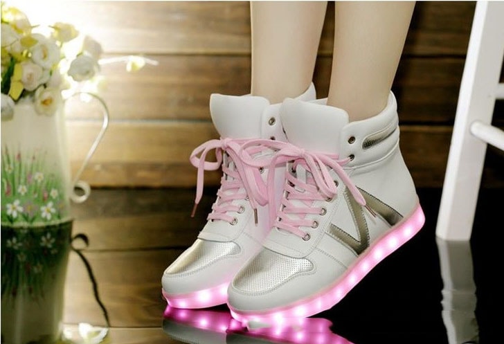 White Cute Casual With Pink LED Boots - Female