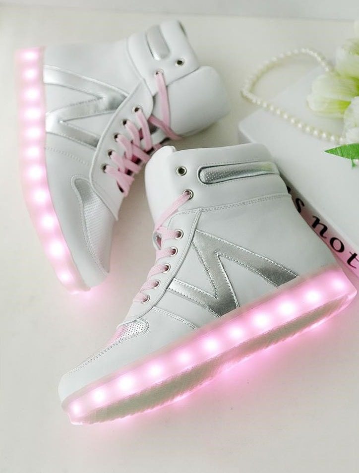 White Cute Casual With Pink LED Boots - Female