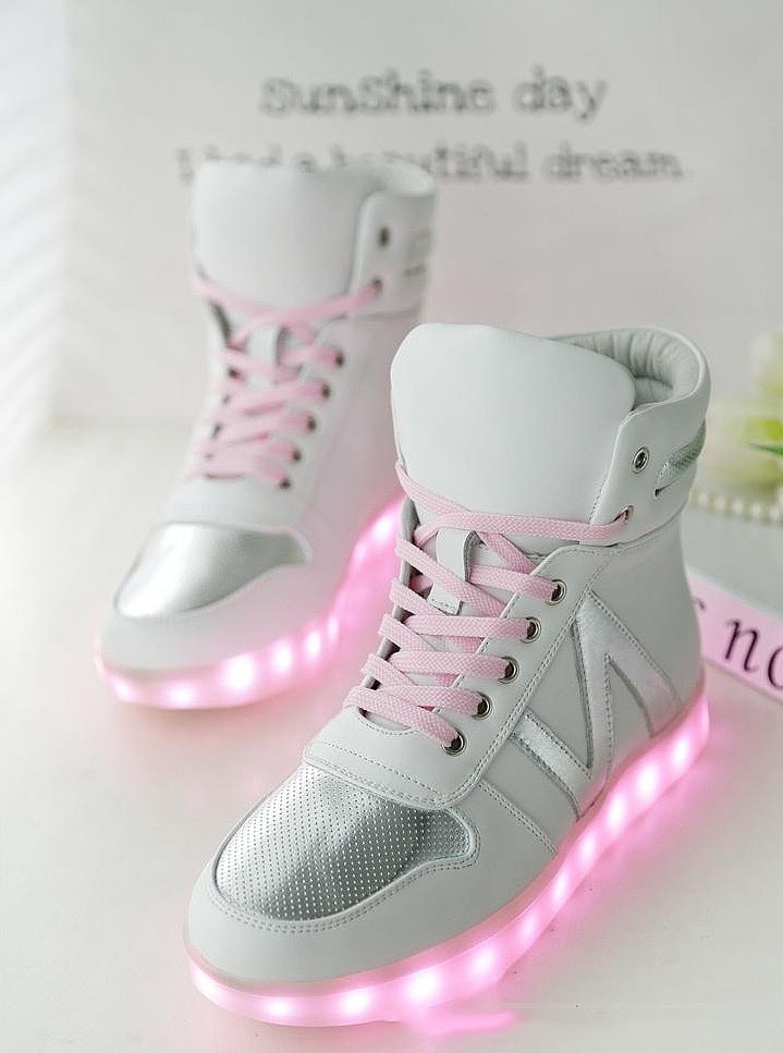 White Cute Casual With Pink LED Boots - Female