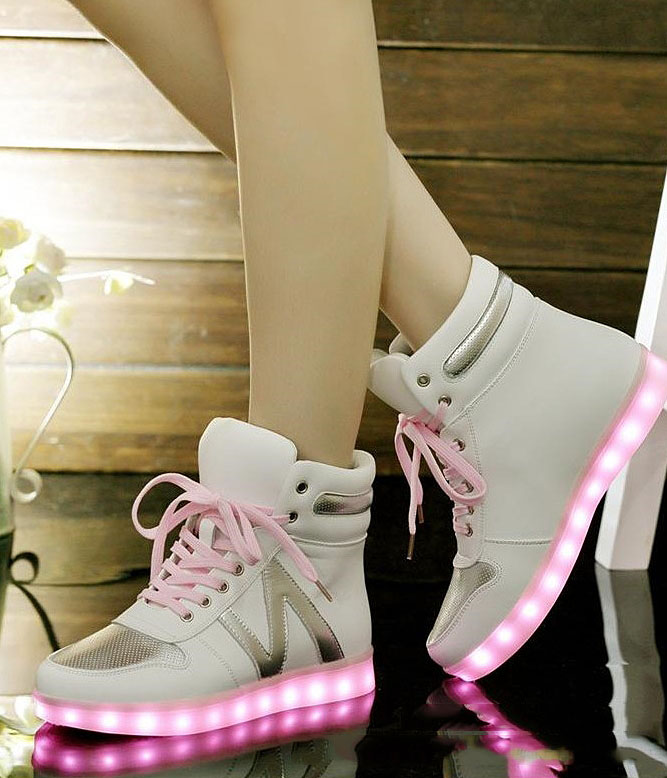 White Cute Casual With Pink LED Boots - Female