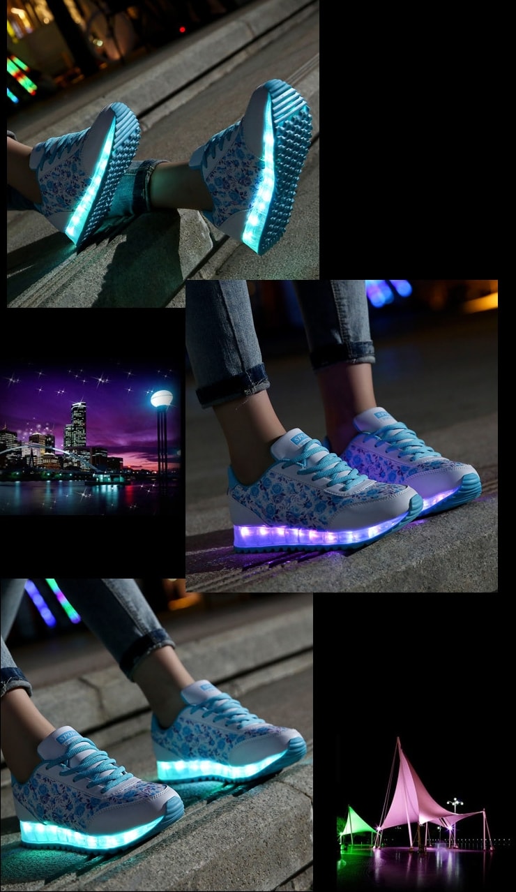 White Flower Luminous LED Shoes - Female