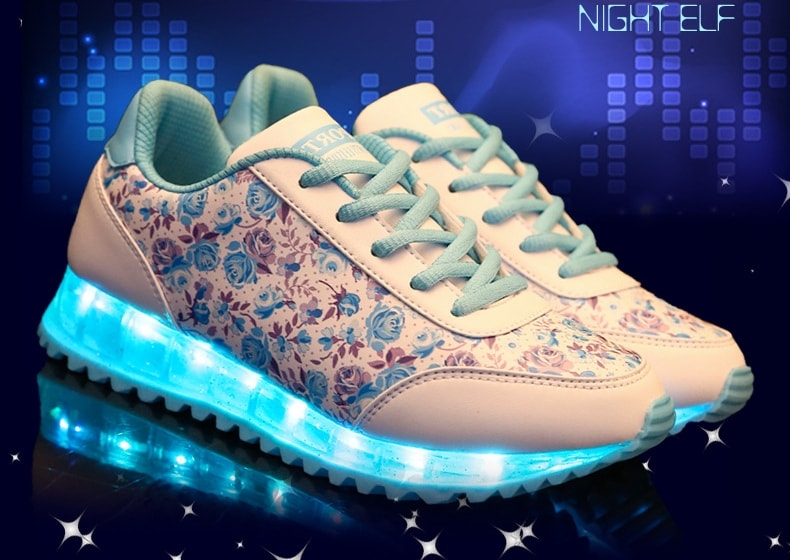 White Flower Luminous LED Shoes - Female