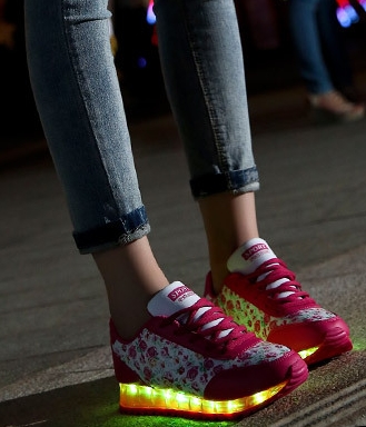 Red Flower Luminous LED Shoes - Female