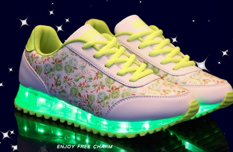 Green Flower Luminous LED Shoes - Female