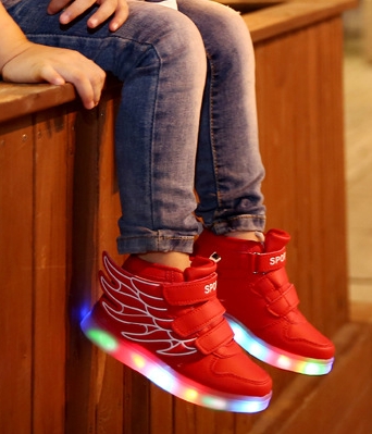 Red Rainbow LED Wing Boots - Kids