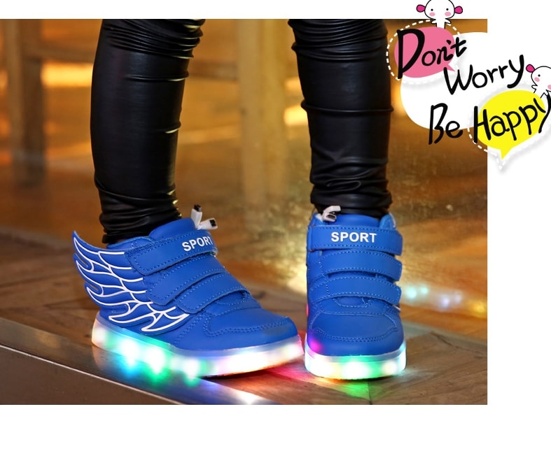 Blue Rainbow LED Wing Boots - Kids