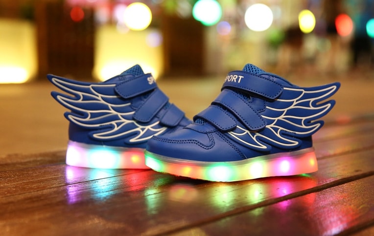 Blue Rainbow LED Wing Boots - Kids