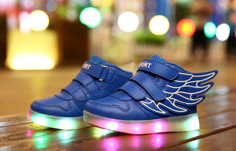 Blue Rainbow LED Wing Boots - Kids