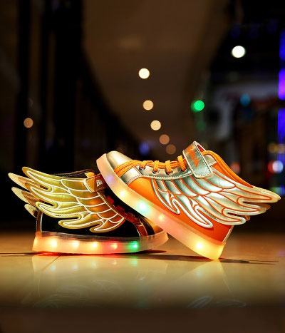 Orange Rainbow Angel Wing LED Boots - Kids