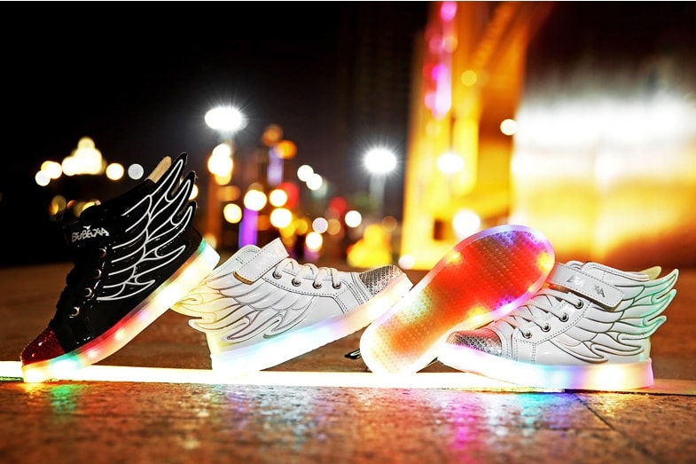 White Rainbow Angel Wing LED Boots - Kids