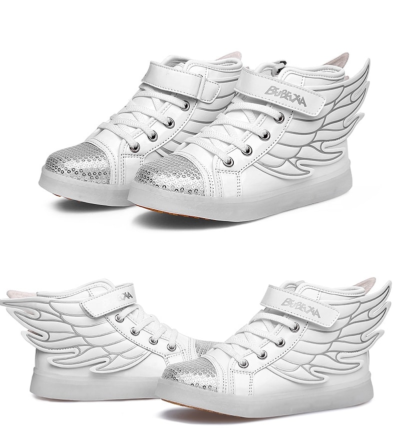 White Rainbow Angel Wing LED Boots - Kids