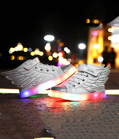 White Rainbow Angel Wing LED Boots - Kids