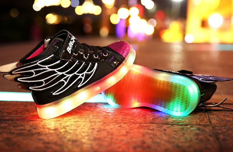 Black Rainbow Angel Wing LED Boots - Kids