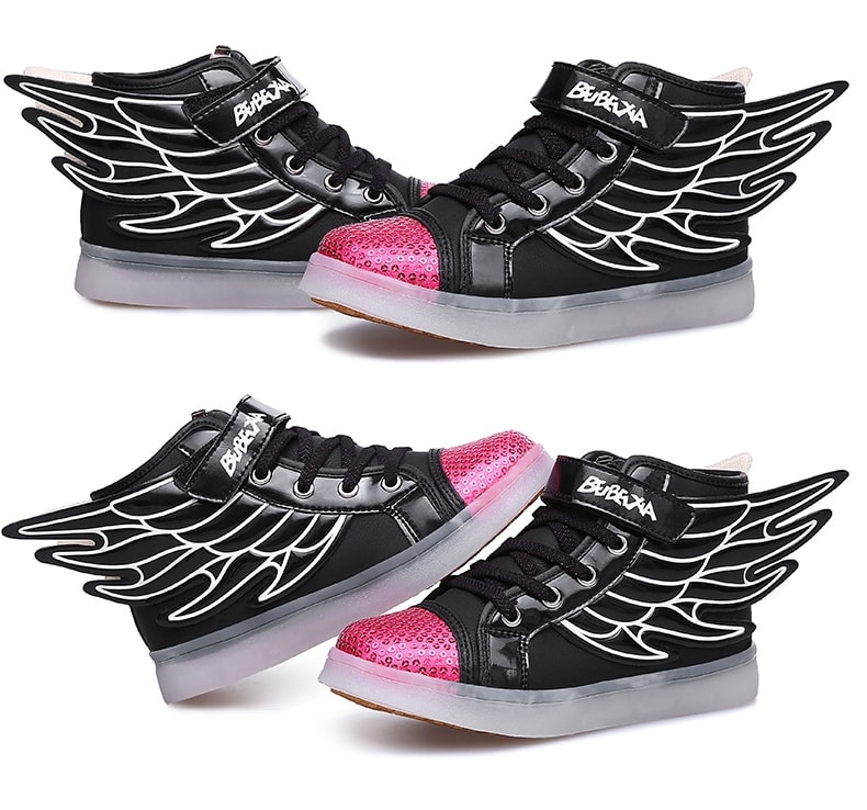 Black Rainbow Angel Wing LED Boots - Kids