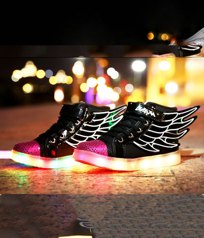 Black Rainbow Angel Wing LED Boots - Kids