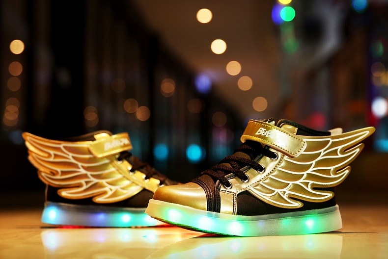 Black Rainbow Angel Wing LED Boots - Kids