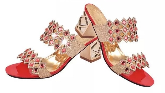 Red Mid Heel Rhinestone Shoes Import