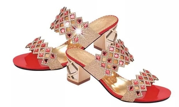 Red Mid Heel Rhinestone Shoes Import