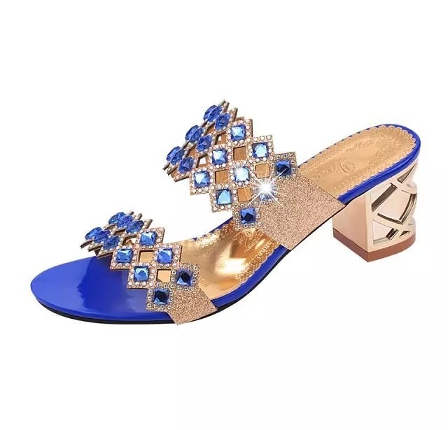 Blue Mid Heel Rhinestone Shoes Import