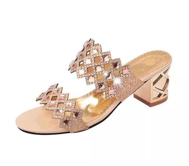 Beige Mid Heel Rhinestone Shoes Import