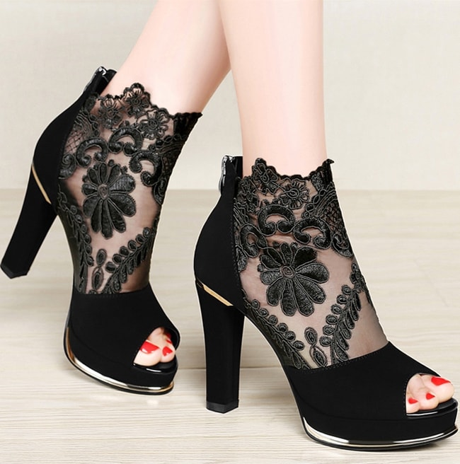 Black High Heel Lace Shoes Centenary