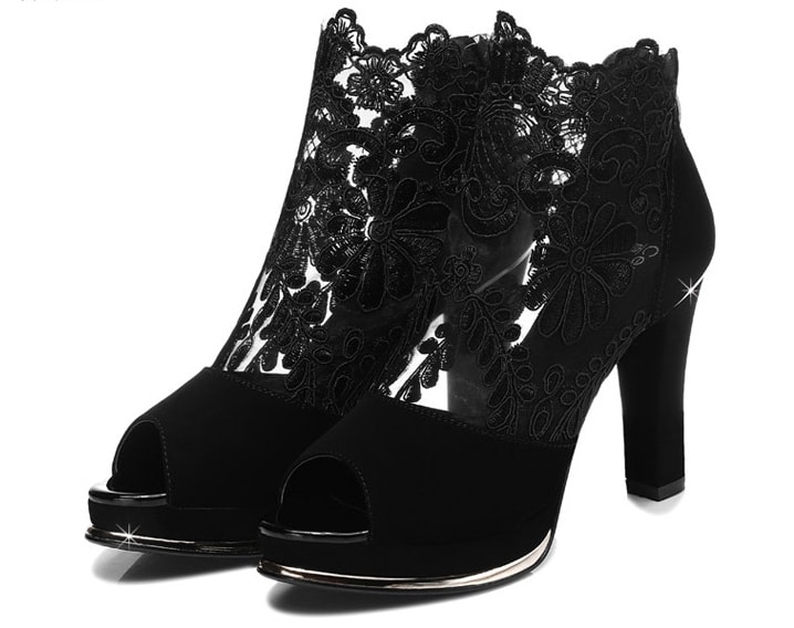 Black High Heel Lace Shoes Centenary