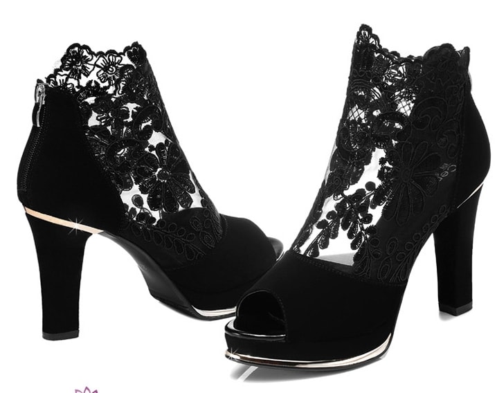 Black High Heel Lace Shoes Centenary