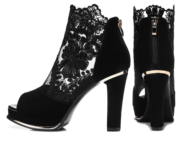 Black High Heel Lace Shoes Centenary