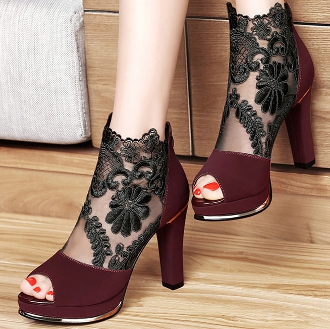 Burgundy High Heel Lace Shoes Centenary