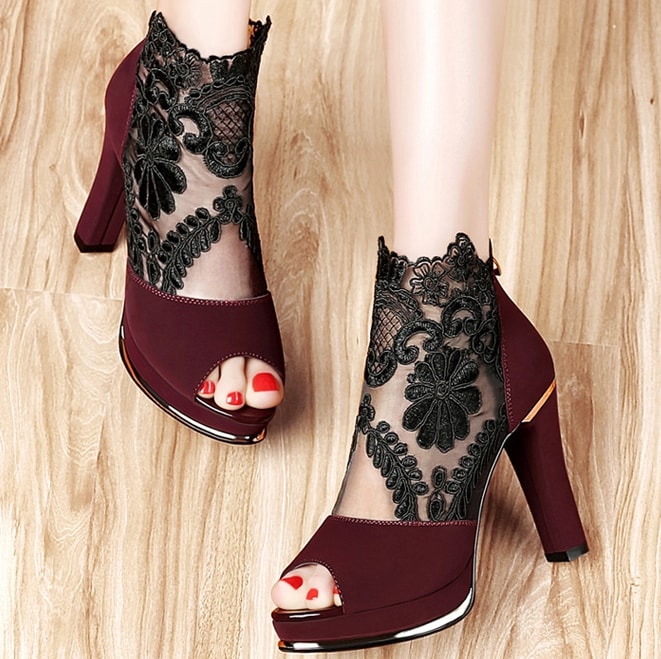 Burgundy High Heel Lace Shoes Centenary