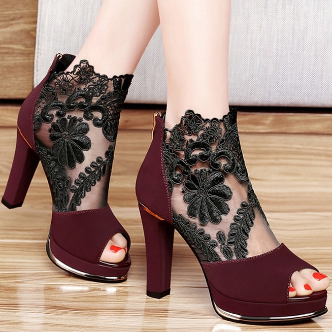 Burgundy High Heel Lace Shoes Centenary