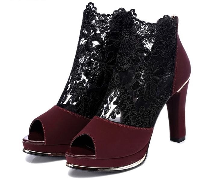 Burgundy High Heel Lace Shoes Centenary