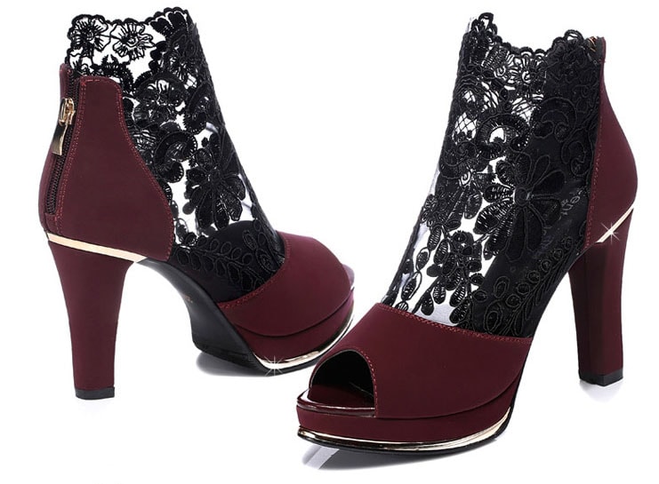 Burgundy High Heel Lace Shoes Centenary