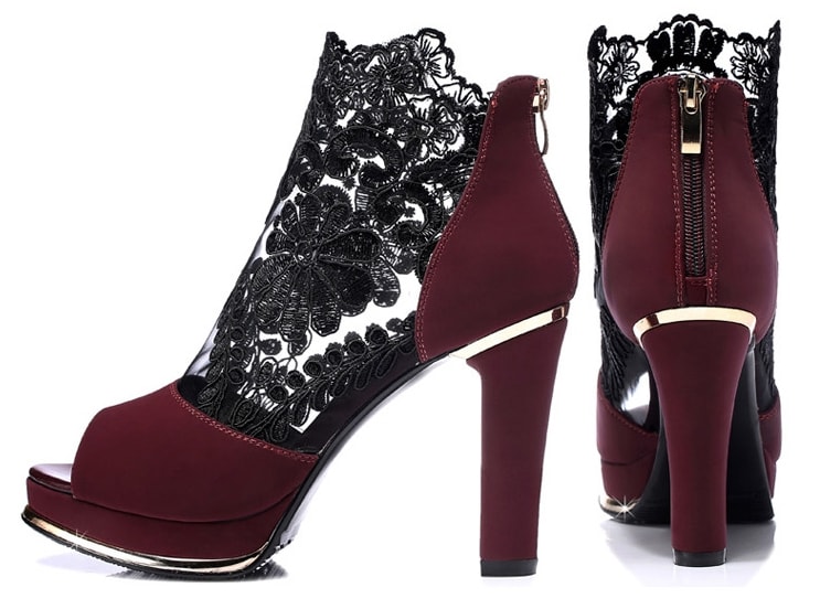 Burgundy High Heel Lace Shoes Centenary