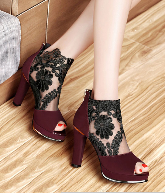 Burgundy High Heel Lace Shoes Centenary