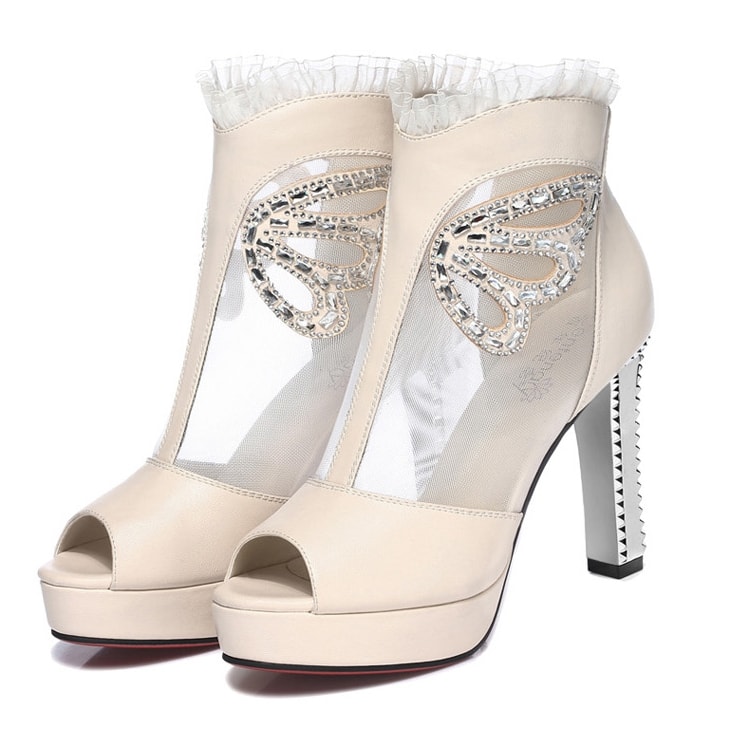 Beige High Heel Lace Shoes Centenary