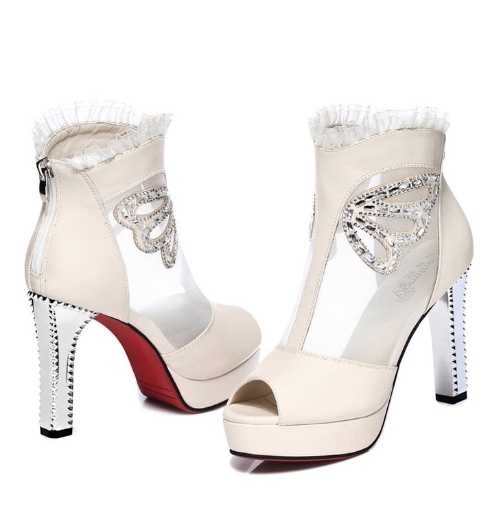 Beige High Heel Lace Shoes Centenary