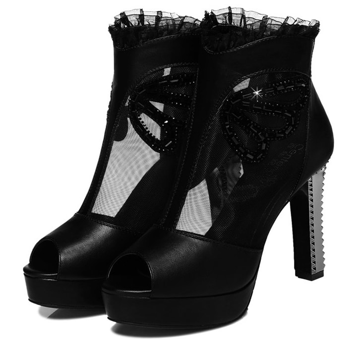 Black High Heel Lace Shoes Centenary