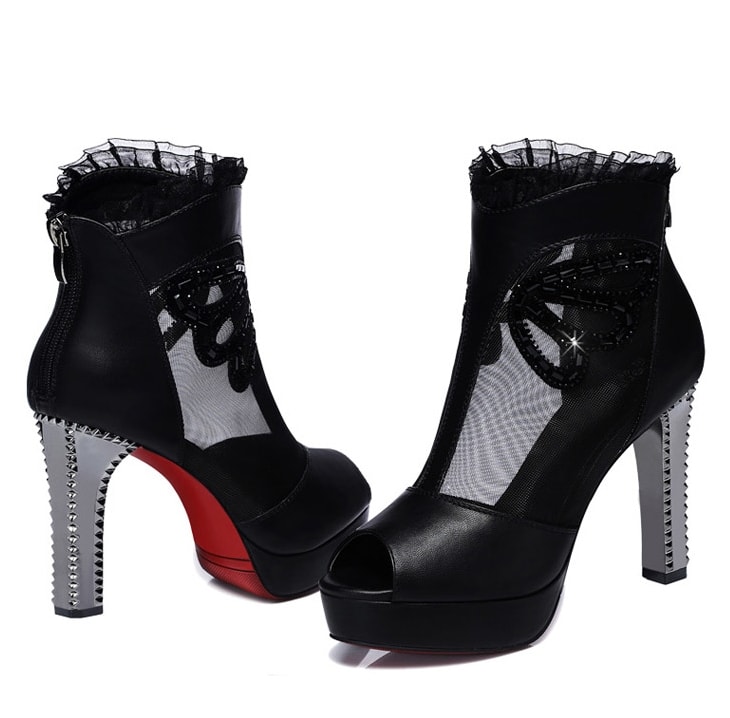 Black High Heel Lace Shoes Centenary