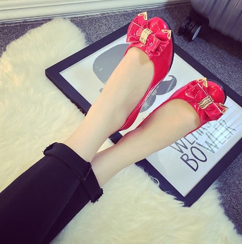 Red Korean Flat Shoes Import