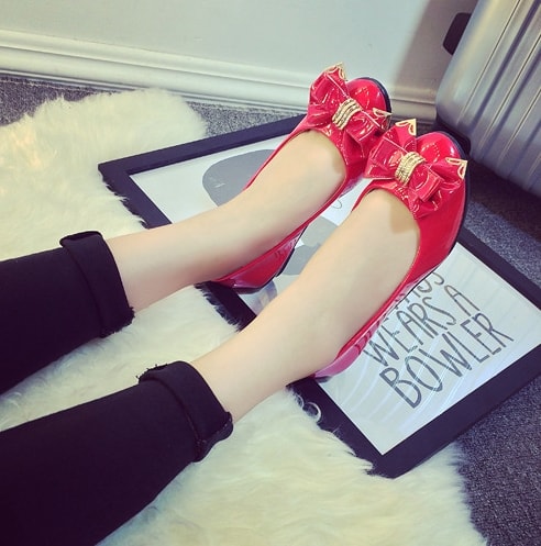 Red Korean Flat Shoes Import