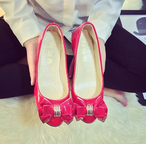 Red Korean Flat Shoes Import