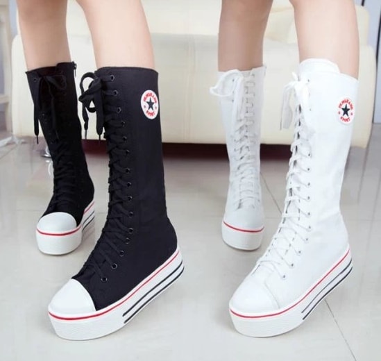 Black Korean Style Canvas Boots