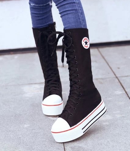 Black Korean Style Canvas Boots