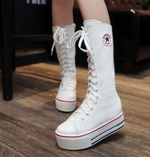 White Korean Style Canvas Boots