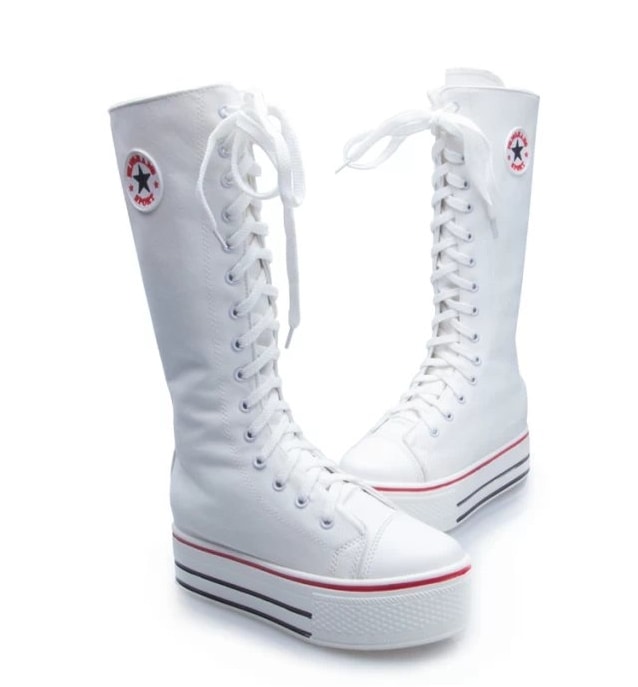 White Korean Style Canvas Boots