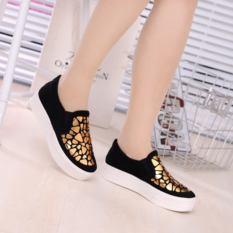 Gold Thick Loafers Shoes Import